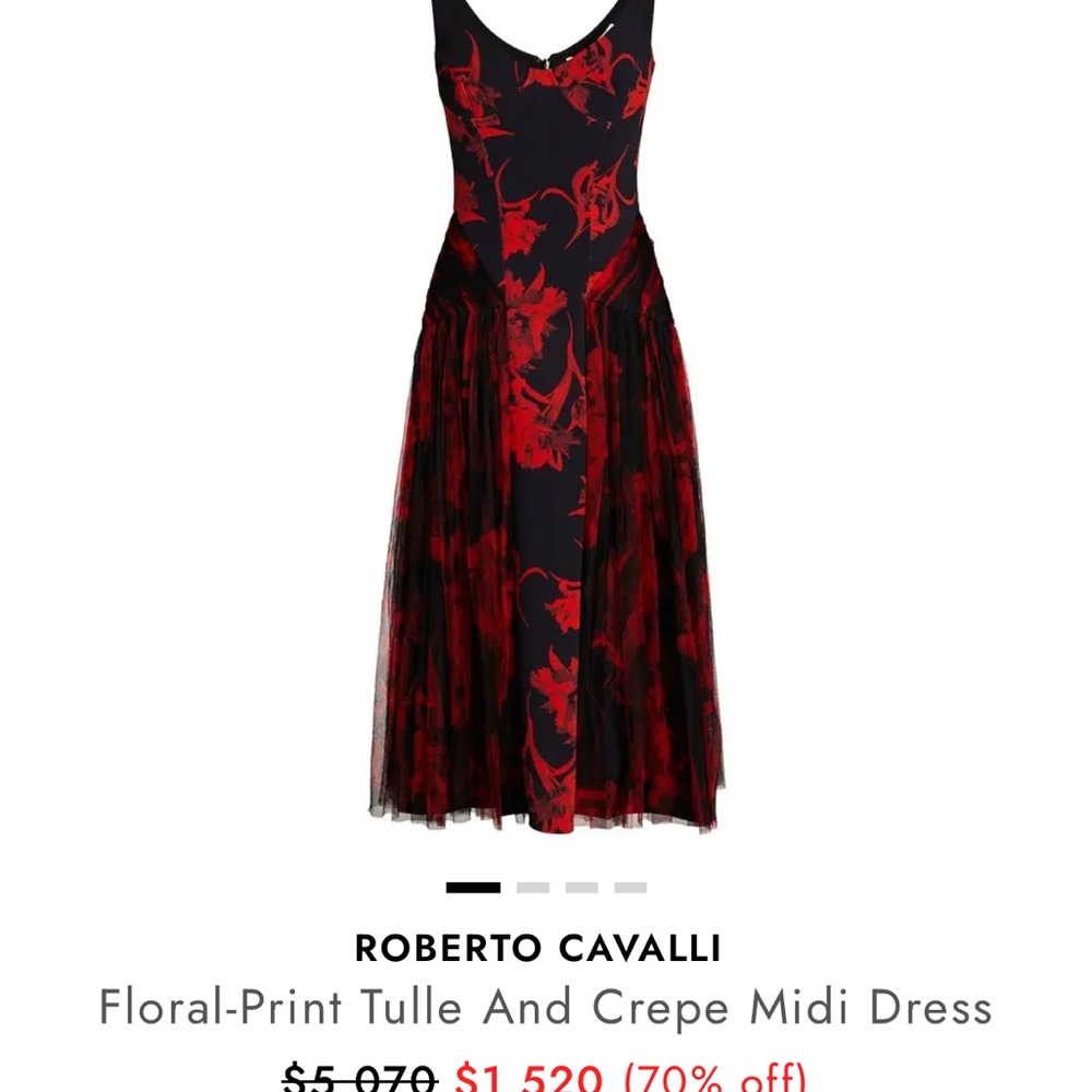 Roberto Cavalli Black and Red Floral Midi Dress